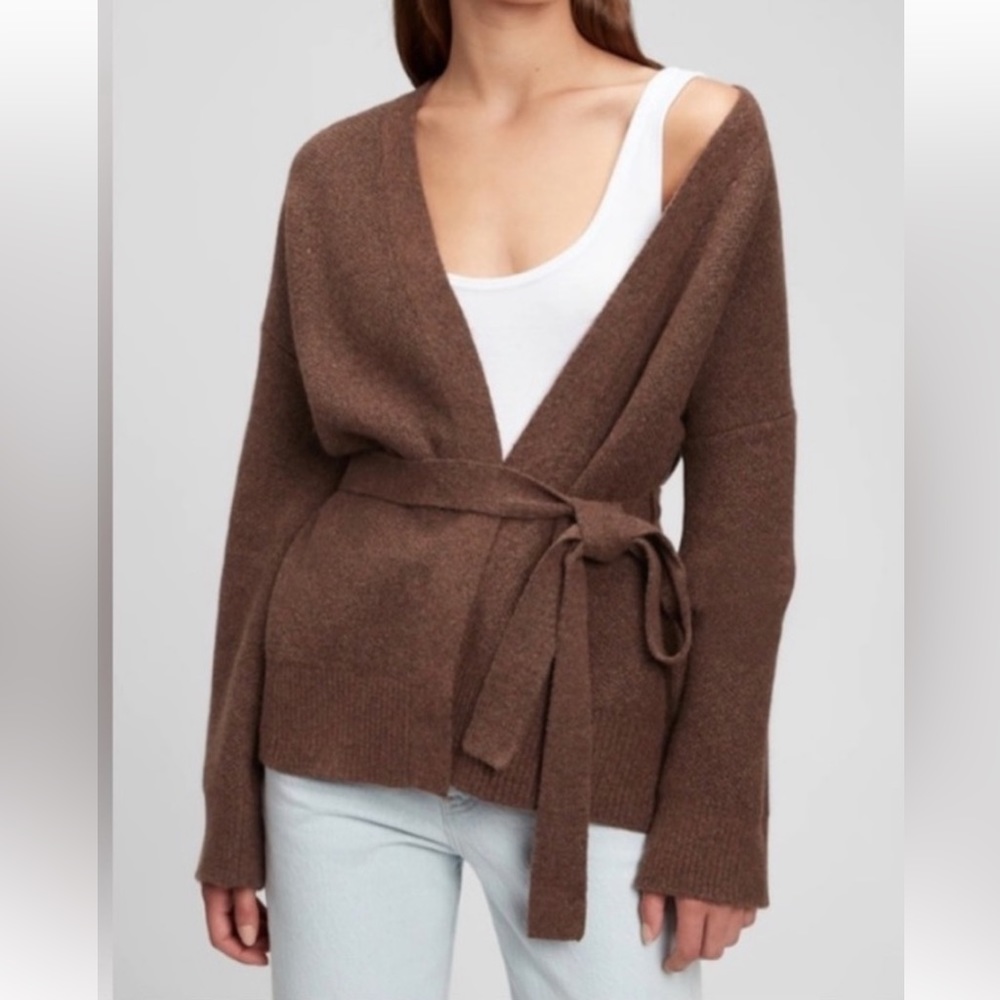 Gap Supersoft Wrap Sweater Cardigan Belt Tie Espresso Brown Women's Small NWT